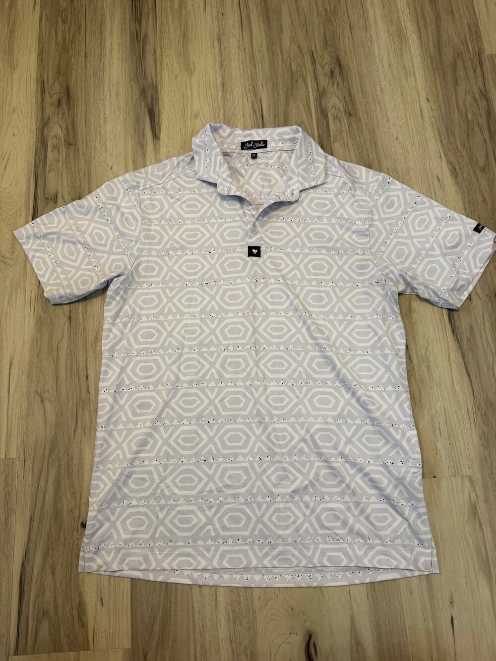 Bad Birdie Mens Golf Polo Shirt size M Purple White Geometric Hexagon Print